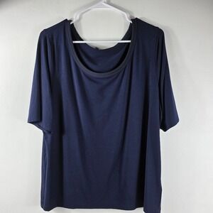 Talbots Navy Blue Scoop Neck 3/4 Sleeve T-Shirt XL